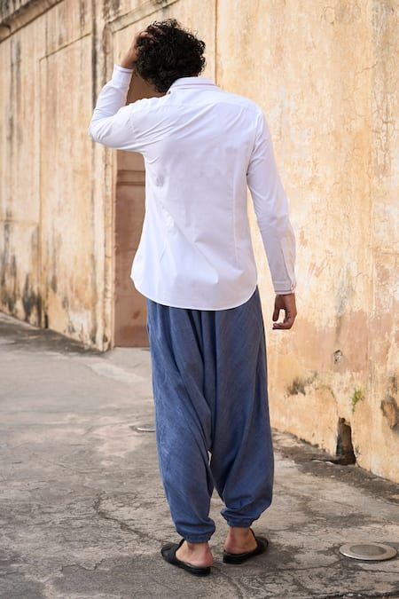 Shop_Dash And Dot_White 100% Organic Cotton Embroidered Thread Bib Shirt _at_Aza_Fashions