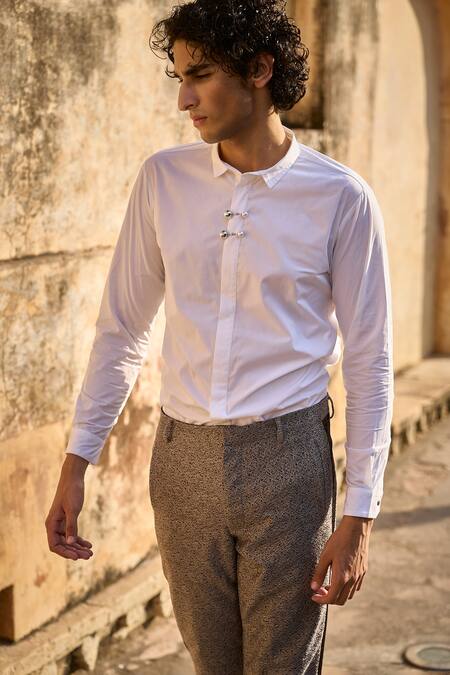 Buy_Dash And Dot_Grey Polyester Metallic Pant _Online_at_Aza_Fashions