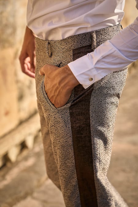 Dash And Dot_Grey Polyester Metallic Pant _at_Aza_Fashions