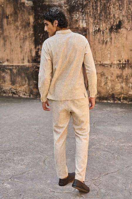 Shop_Dash And Dot_Beige 30% Linen Textured Pant _at_Aza_Fashions
