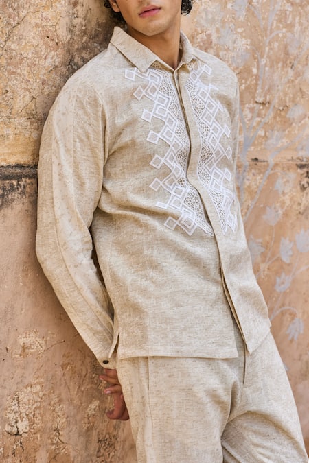 Buy_Dash And Dot_Beige 30% Linen Textured Pant _Online_at_Aza_Fashions
