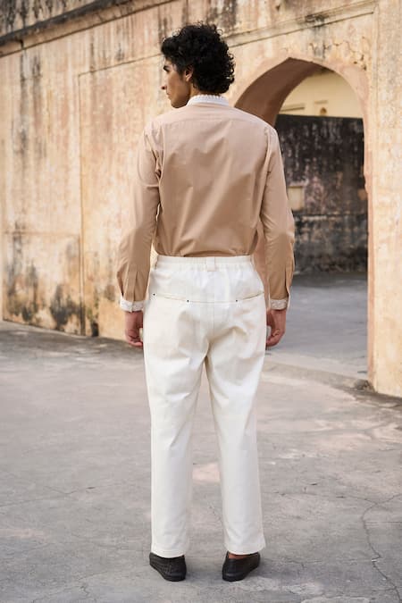 Shop_Dash And Dot_Off White Cotton Front Pleated Pant _at_Aza_Fashions