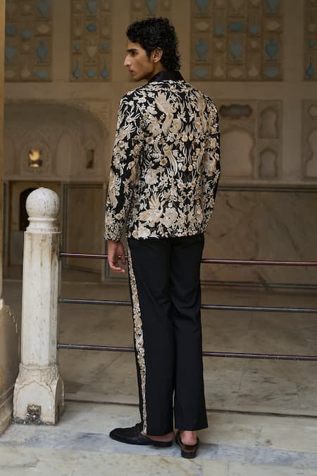 Dash And Dot Flora Fauna Embroidered Black Jacket 