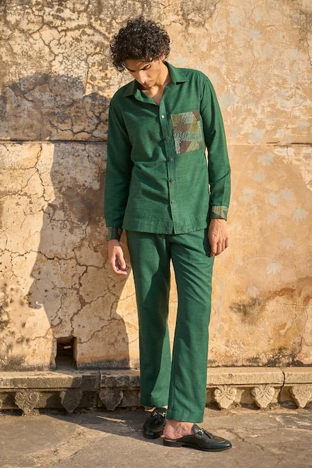 Dash And Dot Emerald Green Polyester Embroidery Shirt And Pant Set Online at Aza Fashions Dash And Dot_Emerald Green Polyester Embroidery Shirt And Pant Set _Online_at_Aza_Fashions