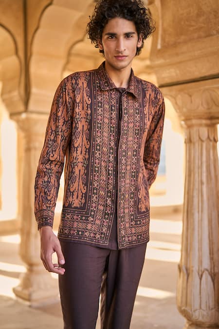 Buy_Dash And Dot_Brown Viscose Earth Print Pant _Online_at_Aza_Fashions