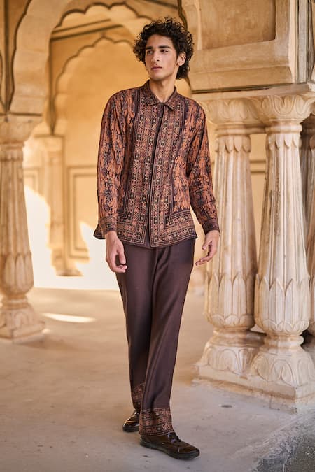 Dash And Dot_Brown Viscose Earth Print Pant _at_Aza_Fashions