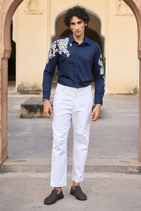 Dash And Dot Tapered White Pant 