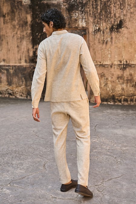 Dash And Dot Textured Linen Lace Embroidered Shirt 