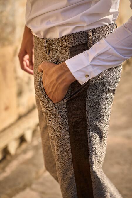 Dash And Dot_Multi Color Polyester, Cotton Sequins, Embroidered Shawl Collar Tuxedo Pant Set _at_Aza_Fashions