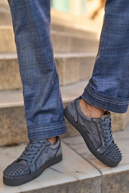 Shop Dash And Dot Blue Polyester Embroidery Textured Kantha Shirt With Pant Online at Aza Fashions Shop_Dash And Dot_Blue Polyester Embroidery Textured Kantha Shirt With Pant _Online_at_Aza_Fashions