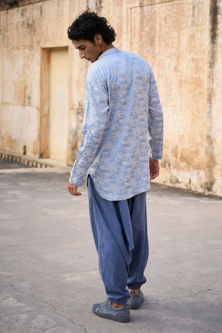Dash And Dot Jacquard Village Woven Kurta With Harem Pant 