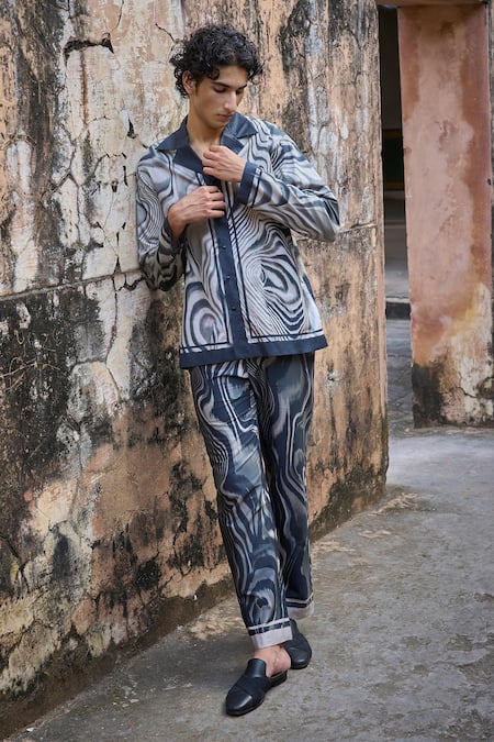 Dash And Dot_Multi Color Cotton Marble Print Straight Fit Pant _Online_at_Aza_Fashions