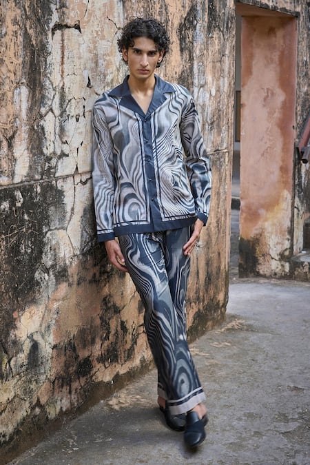 Buy_Dash And Dot_Multi Color Cotton Marble Print Straight Fit Pant _Online_at_Aza_Fashions