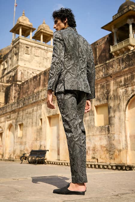 Shop Dash And Dot Grey Polyester Embroidery Paisley Woven Straight Fit Pant at Aza Fashions Shop_Dash And Dot_Grey Polyester Embroidery Paisley Woven Straight Fit Pant _at_Aza_Fashions