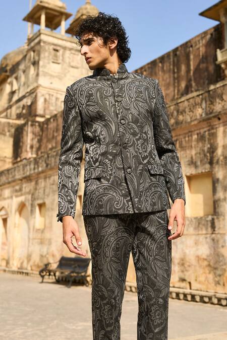 Dash And Dot Grey Polyester Embroidery Paisley Woven Straight Fit Pant Online at Aza Fashions Dash And Dot_Grey Polyester Embroidery Paisley Woven Straight Fit Pant _Online_at_Aza_Fashions