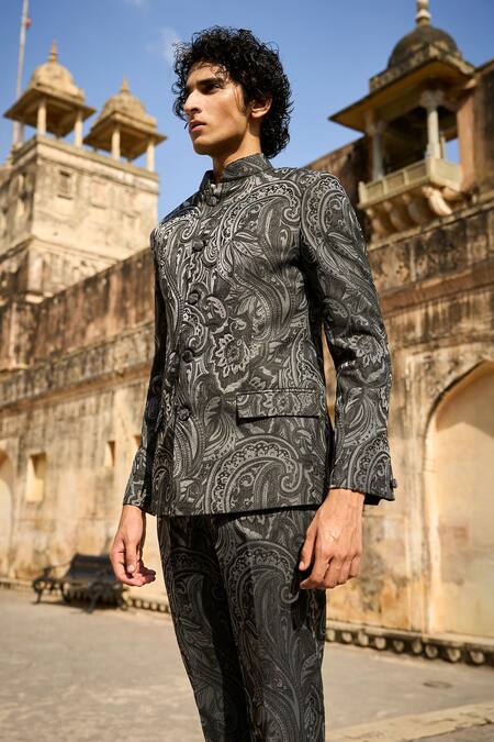 Buy Dash And Dot Grey Polyester Embroidery Paisley Woven Straight Fit Pant Online at Aza Fashions Buy_Dash And Dot_Grey Polyester Embroidery Paisley Woven Straight Fit Pant _Online_at_Aza_Fashions