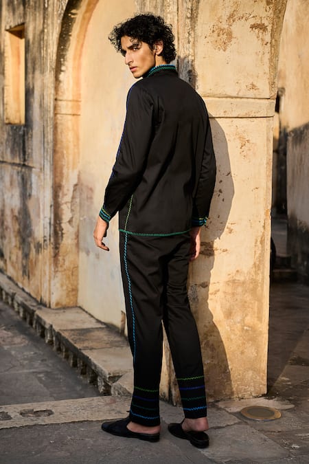 Shop Dash And Dot Black Cotton Embroidery Organic Straight Pant at Aza Fashions Shop_Dash And Dot_Black Cotton Embroidery Organic Straight Pant _at_Aza_Fashions