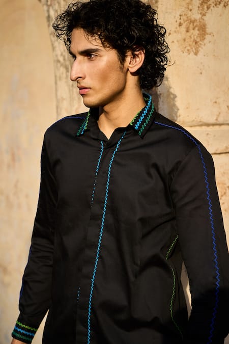 Shop Dash And Dot Black Cotton Embroidery Organic Thread Shirt With Pant Online at Aza Fashions Shop_Dash And Dot_Black Cotton Embroidery Organic Thread Shirt With Pant_Online_at_Aza_Fashions