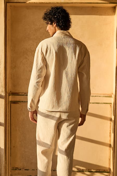 Dash And Dot Textured Kimono Style Tie Up Shirt With Pant 