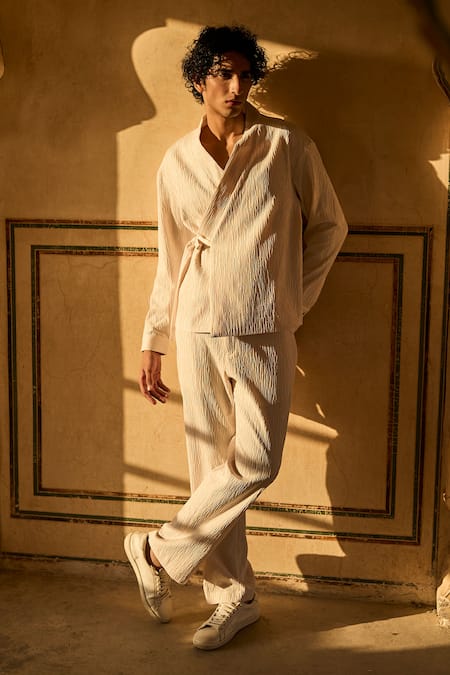 Buy_Dash And Dot_Ivory Polyester Textured Straight Fit Pant _Online_at_Aza_Fashions