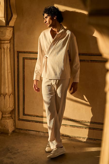 Shop_Dash And Dot_Ivory Polyester Textured Straight Fit Pant _Online_at_Aza_Fashions