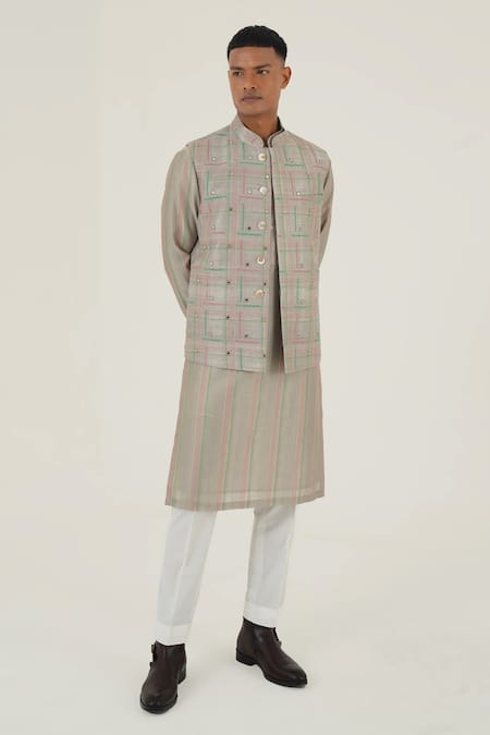 Dhruv Vaish Checkered Embroidered Jawahar Jacket 