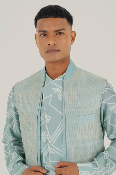 Dhruv Vaish_Blue Silk Embroidery Powder Jawahar Jacket _Online_at_Aza_Fashions