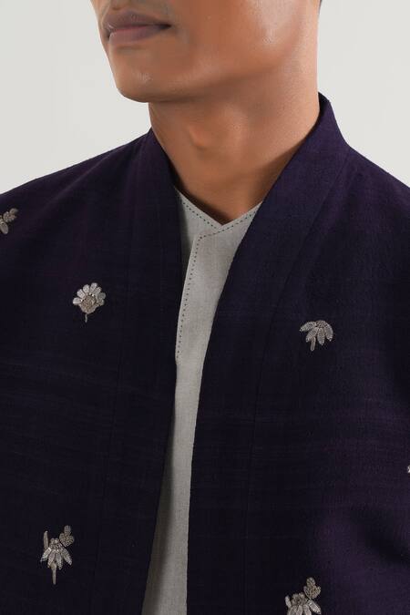 Dhruv Vaish Purple Silk Embroidery Metal Jawahar Jacket Online at Aza Fashions Dhruv Vaish_Purple Silk Embroidery Metal Jawahar Jacket_Online_at_Aza_Fashions