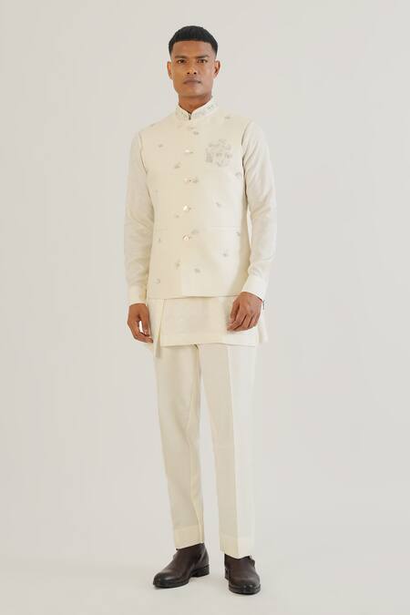 Dhruv Vaish_Ivory Silk Embroidery Jawahar Jacket_Online_at_Aza_Fashions