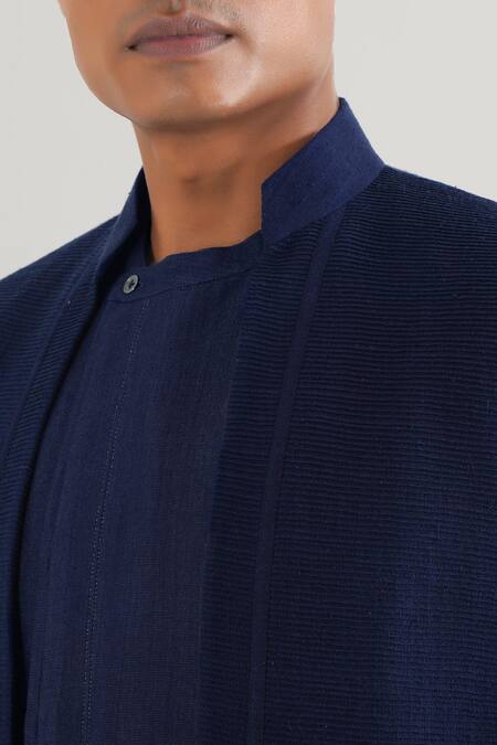 Buy_Dhruv Vaish_Blue Silk Embroidery Pintuck Detailed Front Open Sherwani_Online_at_Aza_Fashions