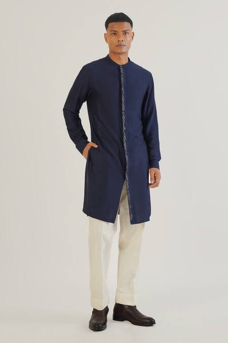 Dhruv Vaish Blue Silk, Cotton Zari, Embroidery Multi Layered Sherwani With Kurta Set at Aza Fashions Dhruv Vaish_Blue Silk, Cotton Zari, Embroidery Multi Layered Sherwani With Kurta Set_at_Aza_Fashions