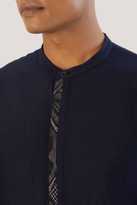 Buy Dhruv Vaish Blue Silk, Cotton Zari, Embroidery Multi Layered Sherwani With Kurta Set Buy_Dhruv Vaish_Blue Silk, Cotton Zari, Embroidery Multi Layered Sherwani With Kurta Set