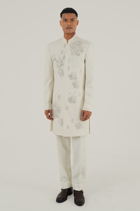 Dhruv Vaish Floral Zari Embroidered Sherwani 