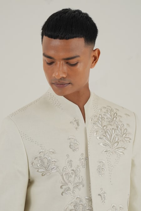 Buy Dhruv Vaish Ivory Silk Embroidery Floral Zari Sherwani Online at Aza Fashions Buy_Dhruv Vaish_Ivory Silk Embroidery Floral Zari Sherwani_Online_at_Aza_Fashions