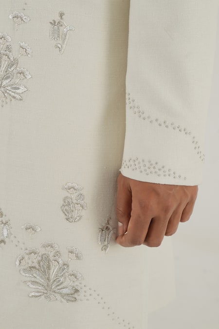 Dhruv Vaish Ivory Silk Embroidery Floral Zari Sherwani at Aza Fashions Dhruv Vaish_Ivory Silk Embroidery Floral Zari Sherwani_at_Aza_Fashions