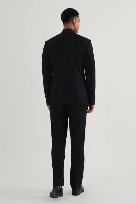 Shop Dhruv Vaish Black Silk Lace Tonal Detailed Bandhgala at Aza Fashions Shop_Dhruv Vaish_Black Silk Lace Tonal Detailed Bandhgala_at_Aza_Fashions