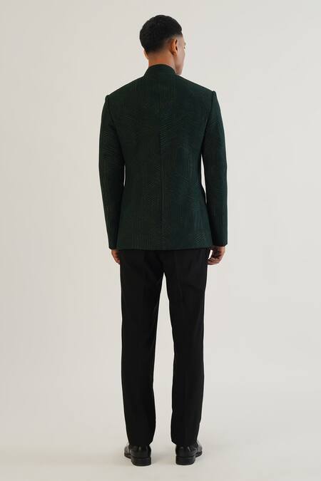 Shop_Dhruv Vaish_Green Silk Lace Tonal Embroidered Bandhgala_at_Aza_Fashions