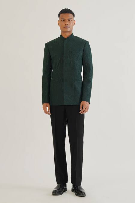 Dhruv Vaish_Green Silk Lace Tonal Embroidered Bandhgala_Online_at_Aza_Fashions