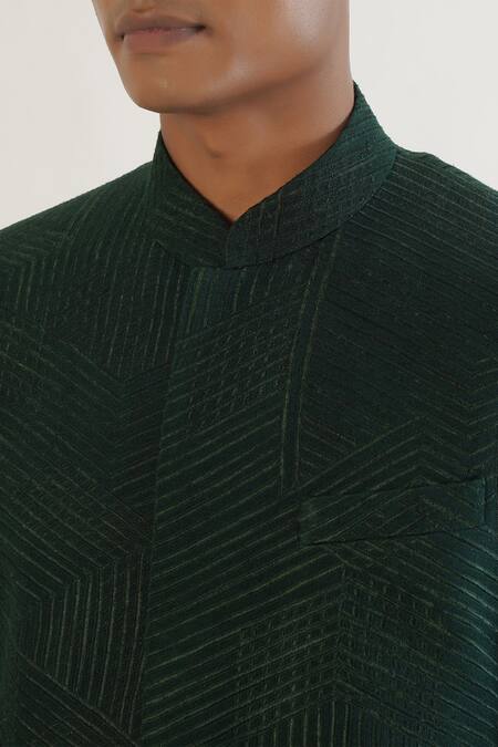 Shop_Dhruv Vaish_Green Silk Lace Tonal Embroidered Bandhgala_Online_at_Aza_Fashions