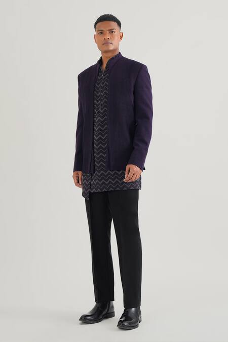 Dhruv Vaish Purple Silk Pintuck Bandhgala Online at Aza Fashions Dhruv Vaish_Purple Silk Pintuck Bandhgala_Online_at_Aza_Fashions