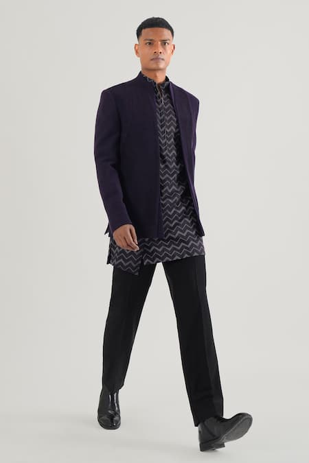 Buy Dhruv Vaish Purple Silk Pintuck Bandhgala Online at Aza Fashions Buy_Dhruv Vaish_Purple Silk Pintuck Bandhgala_Online_at_Aza_Fashions