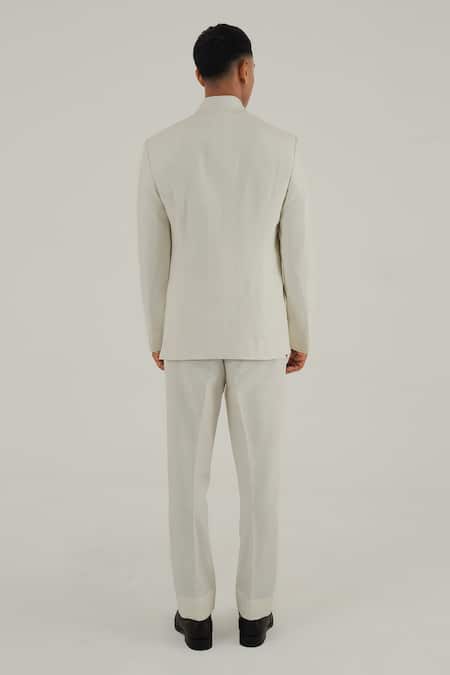 Shop_Dhruv Vaish_Ivory Silk Zari Embroidered Front Bandhgala_at_Aza_Fashions