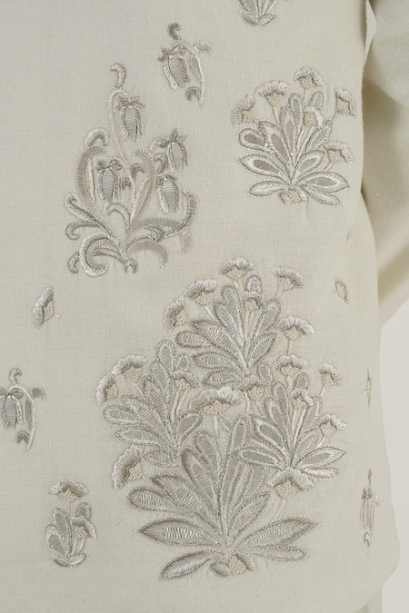 Buy_Dhruv Vaish_Ivory Silk Zari Embroidered Front Bandhgala_Online_at_Aza_Fashions