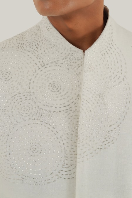 Shop_Dhruv Vaish_Ivory Silk Zari Embroidered Front Bandhgala_Online_at_Aza_Fashions