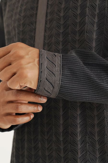 Buy Dhruv Vaish Black Chanderi, Cotton, Silk Embroidery Kurta With Solid Pant Online at Aza Fashions Buy_Dhruv Vaish_Black Chanderi, Cotton, Silk Embroidery Kurta With Solid Pant _Online_at_Aza_Fashions