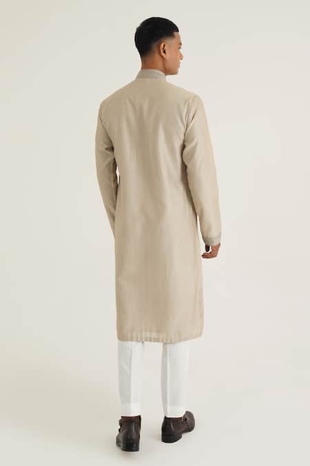 Shop Dhruv Vaish Cream Cotton, Silk, Chanderi Embroidery Veil Kurta With Solid Pant at Aza Fashions Shop_Dhruv Vaish_Cream Cotton, Silk, Chanderi Embroidery Veil Kurta With Solid Pant _at_Aza_Fashions
