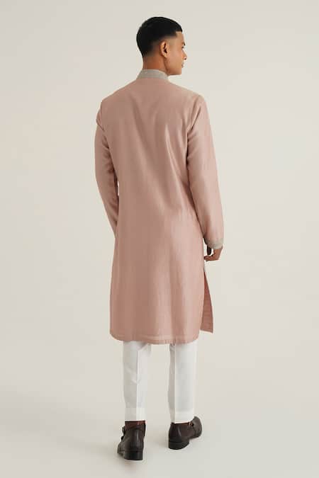 Shop Dhruv Vaish Pink Chanderi, Cotton Embroidery Thread Kurta With Solid Pant at Aza Fashions Shop_Dhruv Vaish_Pink Chanderi, Cotton Embroidery Thread Kurta With Solid Pant _at_Aza_Fashions
