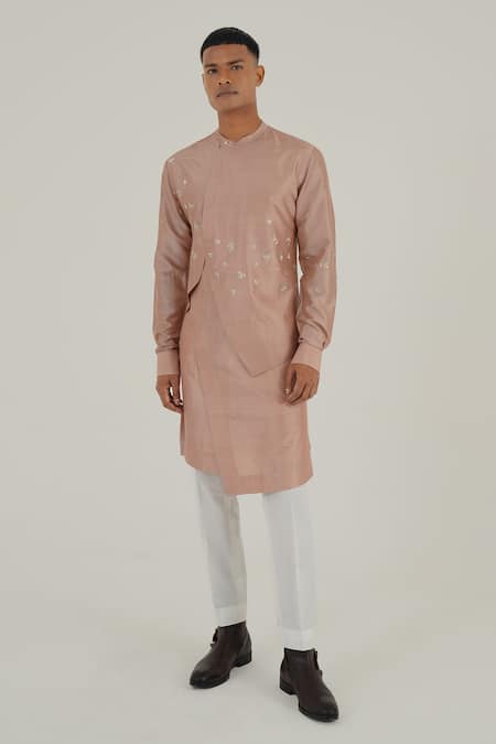 Dhruv Vaish Pink Silk Embroidery Metallic Floral Kurta Set 