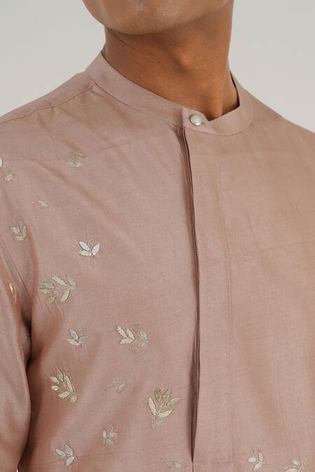 Dhruv Vaish Pink Silk Embroidery Floral Metallic Kurta Set Online at Aza Fashions Dhruv Vaish_Pink Silk Embroidery Floral Metallic Kurta Set_Online_at_Aza_Fashions