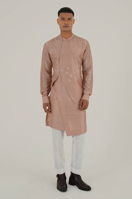 Buy Dhruv Vaish Pink Silk Embroidery Floral Metallic Kurta Set Online at Aza Fashions Buy_Dhruv Vaish_Pink Silk Embroidery Floral Metallic Kurta Set_Online_at_Aza_Fashions